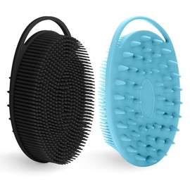 Silicone Body Scrubber with Handle, Large Size Pointed Tip for Women - Black & Light Blue, Shower Essentials Loofah Exfoliating Back Scrubber