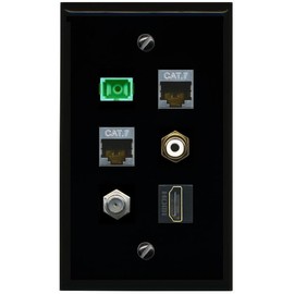 RiteAV 2 CAT7 Coax HDMI RCA White SC APC Simplex Fiber Flat/Solid Wall Plate [Black]