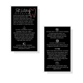 Boutique Marketing LLC Teeth Whitening Aftercare Cards | 50 Pack | 2x3.5 inch Business Card | Wallet Size Black with Pink Tooth Design