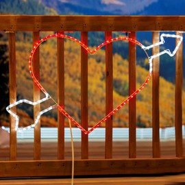 Novelty Lights LED Red and Pure White Valentine's Day Heart with Arrow Rope Light Motif Sculpture, Valentine's Day Decoration