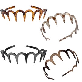 Pack of 4 Zigzag Headbands, Shark Tooth Hair Comb, Plastic Headband in Zigzag Design, Flexible, Non-Slip, Fitness and Daily Use, Various Hairstyles and Occasions