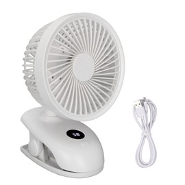 USB Desk Clip On Fan Intelligent Digital Display 3 Blades Portable Small Clip On Fan with Anti Slip Base White