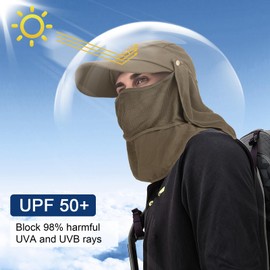 TAGVO Sun Hat with Removable Neck Flap, UPF 50+ Protection, Breathable Fishing Hats, Foldable Quick Drying Camping Hiking Hat, Sun Caps for Men and Women, Universal Size, Green