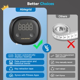 ABLEGRID Digital Smart Bathroom Scale for Body Weight and Fat Percentage and Smart Body Tape Measure Rechargeable with Fitdays APP