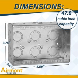 3-Gang Masonry Electrical Box, Metal Electrical Box, 2-1/2" Depth, 15 EKO Knockouts, Width 3.75'', Height 5.59'', Masonry Box 3-Gang, Welded Design, Steel Device Boxes for Masonry Walls
