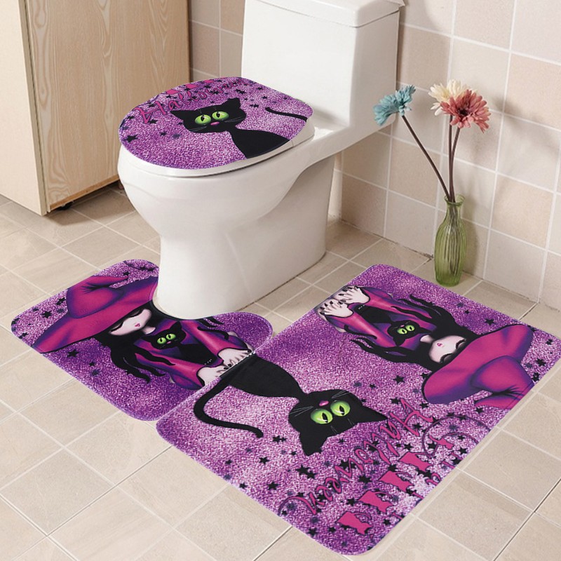 3PCS Witch Pattern Polyester Toilet Mat Carpet Non slip Bath