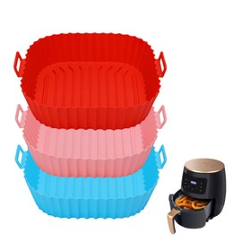 3 Pack Silicone Air Fryer Liners, Square Air Fryer Silicone Liners, Reusable Food Grade Air Fryer Pots, Oven Baking Tray Liners, Replacement of Flammable Parchment Paper