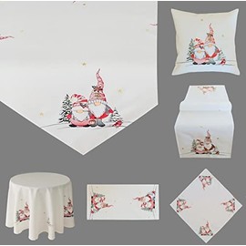 Tablecloth Table Runner Table Cloth Cushion Cover Christmas Wool White Embroidered with Red Gnome Men (130 x 170 cm)