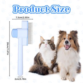 LXUEJIE Pet Comb for Cats & Dogs, Pet Hair Removal Tool Flea Comb Self-Cleaning Pets Combs with Long & Short Stainless Steel Metal Teeth for Shedding and Tangles with Release Button