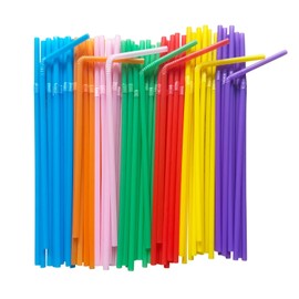 XHQHSZ 200-Pack Solid Colors Flexible Drinking Straws, Plastic Disposable Bendy Straws - 8.26" x 0.19" ﻿ (colorful)