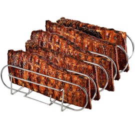 Spareribs Holder Grill - Roasting and Rib Holder Stainless Steel, Attachment for Preparing 5 Spare Ribs and Roasts on Gas and Charcoal Grill - Oven and Dishwasher Safe - 33 x 29 x 8 cm
