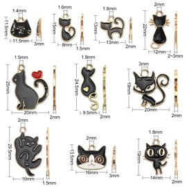 Stiesy 50Pcs 10 Styles Enamel Black Cat Charms Pendants Pet Kitten Charms Cute Animal Dangle Charms for DIY Crafts Bracelet Jewelry Making