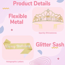 Queenship Birtthday Tiara Crown with Sash for Women Birthday Party (A-Gold)