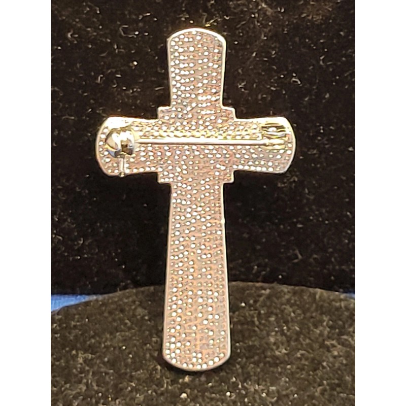Unbranded Cross Brooch Pin All Rhinestone 35 Stones 1.5 Inches