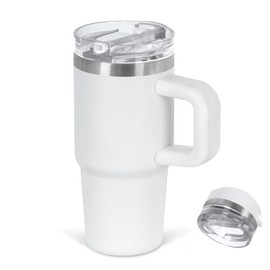 Cosictic 14 Oz Flip Straw Tumbler with Handle for Kids, Stainless Steel Double Wall Insulated Cup for Children with Flip Top Lid, 14 Oz Leak-proof Cups for Kids, White