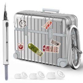 AirPods Pro 2 Case Cover, KOREDA Cute Funny Suitcase Design Hard Case for Airpods Pro 2nd Generation/1st Generation (2023/2022/2019) with Cleaner Kit & Replacement Eartips (S/M/L), Silver