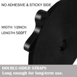 1/2 in x 500ft Hook and Loop Roll, Reusable Fastening Cable Ties, Double-Sided Nylon Strips, Self-Gripping Straps, Cable Management Tape Cord Organization Straps, Wire Manager for Home Office