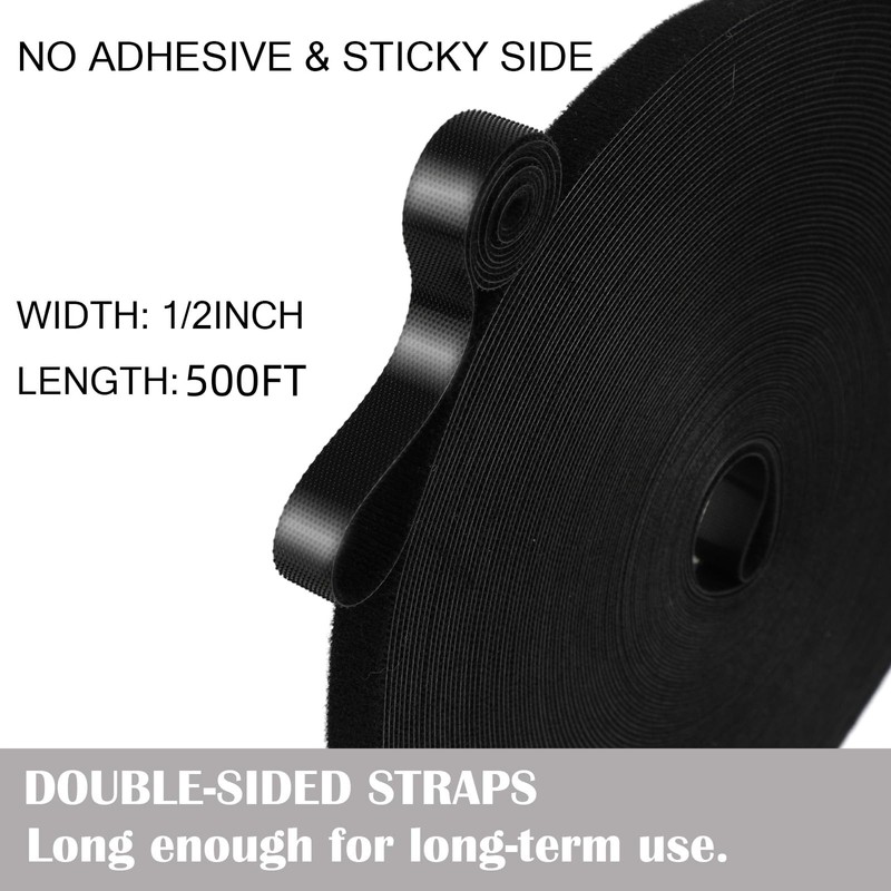 1/2 in x 500ft Hook and Loop Roll, Reusable Fastening