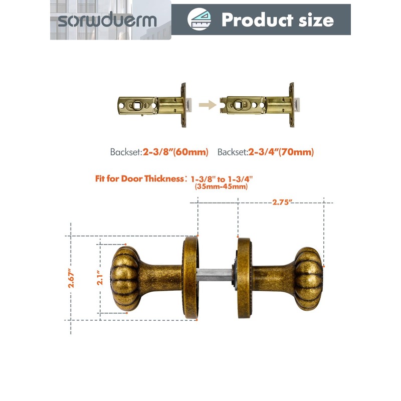SORWDUERM Antique Brass Door Knob Passage Door Knobs Interior Door