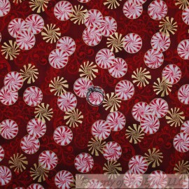 RJR Fabrics BonEful Fabric FQ Cotton Quit Red White GOLD Metallic Peppermint Kid Candy Sale
