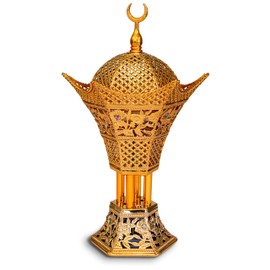 AM Bakhoor - Quemador de incienso de carbón – Quemador de resina de incienso Oud Frankincense 25 cm de alto – para conos de incienso Bakhoor Oud – filigrana de lujo (dorado)