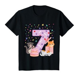 7th Birthday Girl cute Cat outfit 7 years old bday party T-Shirt