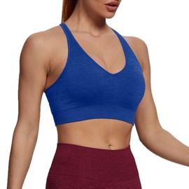 Aoxjox brasier deportivo para mujer Fitness Vital sin costuras con cuello en V 2.0 acolchado para yoga, marino, S
