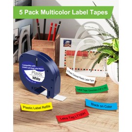 Kappiek 5 Pack Multicolor Label Tape for Dymo LetraTag Label Maker Refills 1/2x13 Label Maker Tape Compatible for Dymo Letra Tag LT-100H LT-100T QX50 2000XR 200B Label Maker