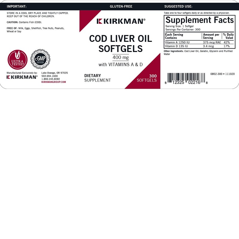 Kirkman - Cod Liver Oil with Vitamin A & D