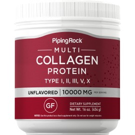 Piping Rock Multi Collagen Protein Powder | 16 oz Unflavored | 10,000mg Peptides Complex | Type i, ii, iii, v, x | Gluten Free, Non-GMO Supplement