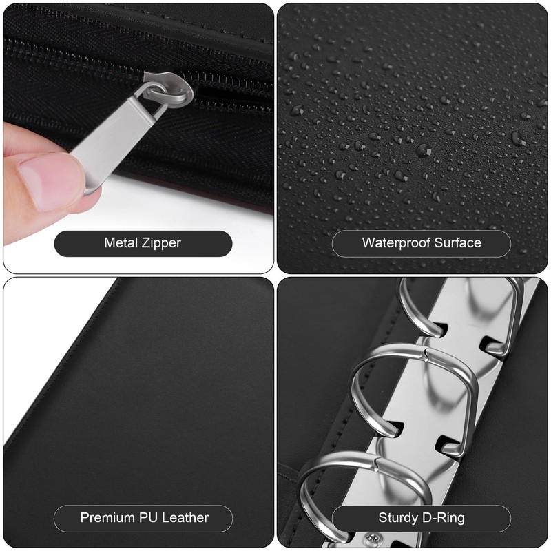 Antner Zippered 7 Ring Business Checkbook Binder Portfolio for 3-on-a-Page