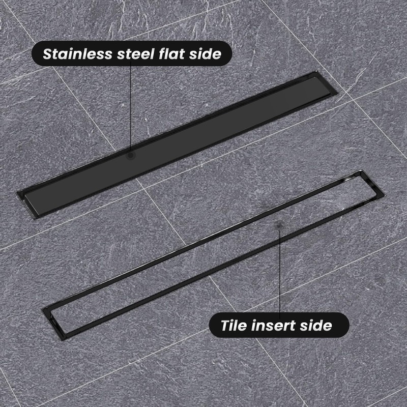 Offset Linear Shower Drain 26 Inch Matte Black,2-in-1 Flat Reversible