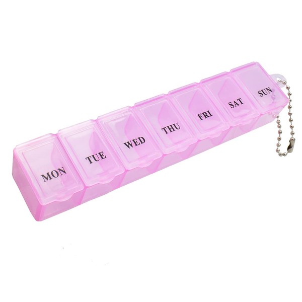 Pill Box Organiser 7 Day One Time a Day Pill Dispenser Storage Case for Medication, Supplements, Vitamins and Cod Liver Oil Pink