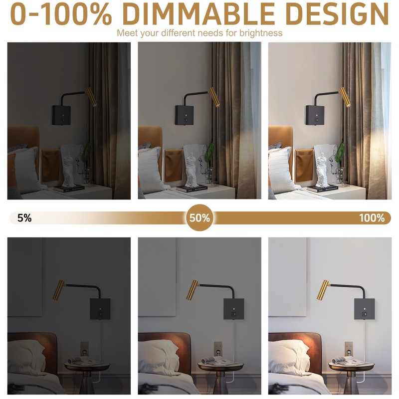 ZEROUNO LED Wall Lamp Wall Mounted Reading Lights, Dimmable Adjustable