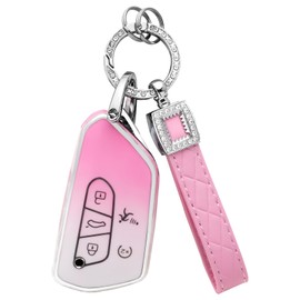 1797 Key Fob Cover for Volkswagen VW ID.4 Atlas Golf GTI R Accessories 2024 Bling Car Key Chain Case Shell 5 Button Gradient Pink Cute Girly TPU
