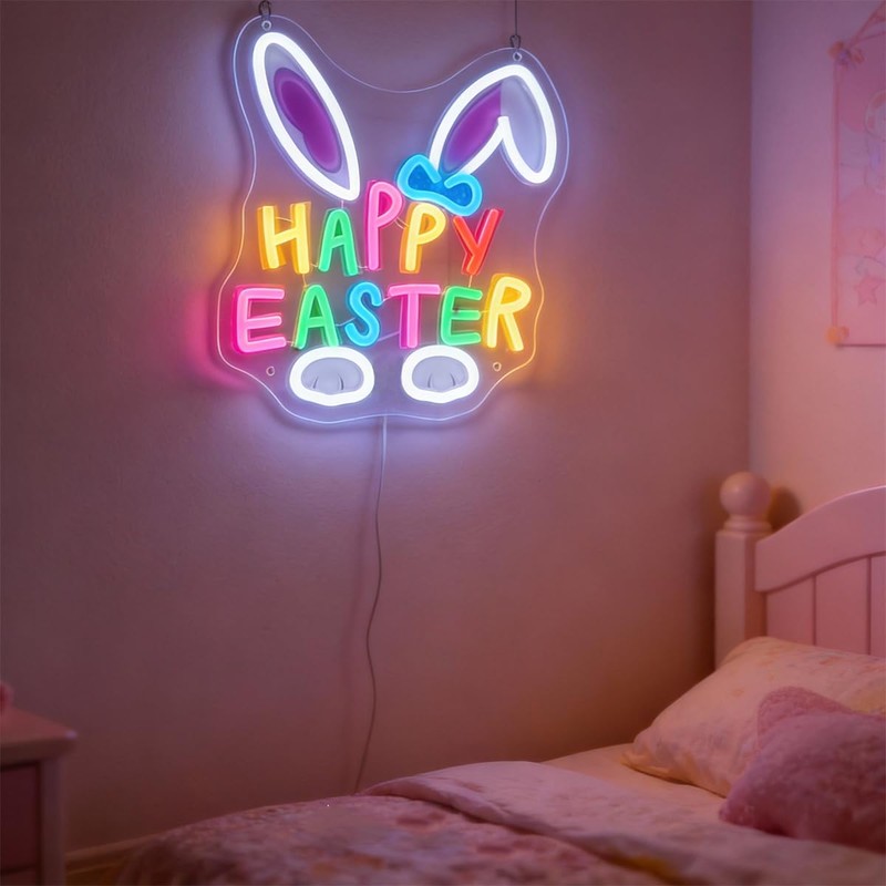 Happy Easter Neon Sign LED Easter Bunny Neon Lights USB