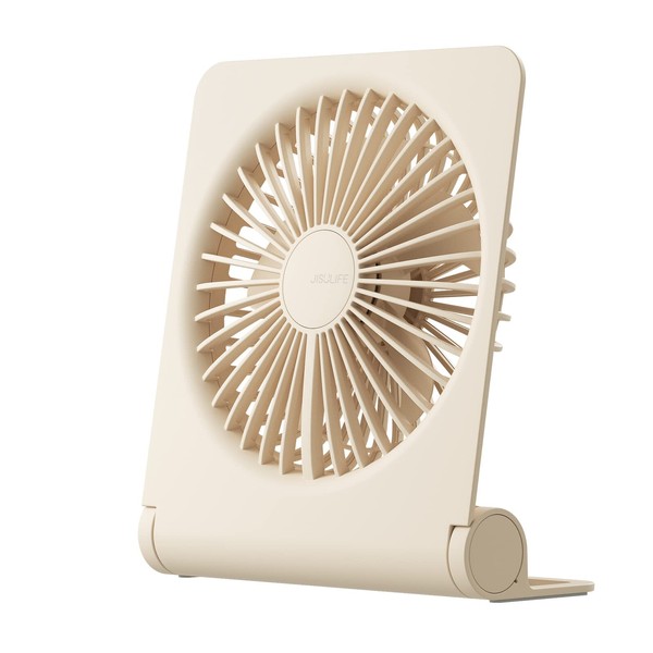 JISULIFE Small Table Fan, Mini Portable Rechargeable USB Small Fan, 160° Foldable with 4500 mAh, Extremely Quiet, 4 Speeds Desk Fan for Office, Home, Camping, Brown