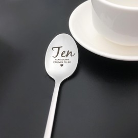 10th Anniversary Spoon Gifts for Him Her Girlfriend Boyfriend Ten Years Down Forever to Go Spoon Gift for Couple 10 Year Wedding Anniversary Present for Husband Wife