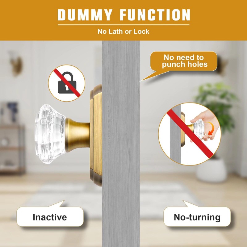 Gobrico Individual Dummy Crystal Door Knobs, Single Side Glass Door