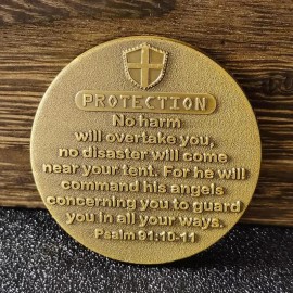 Christian Challenge Coin Michael Guardian Bless Coin Psalm 91:10 Retro Golden