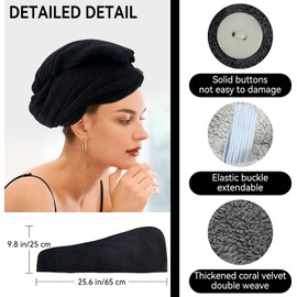 Paquete de 3 toallas de microfibra para el cabello, toalla de secado de pelo con botón, toalla de microfibra súper absorbente y de secado rápido, toallas de microfibra para el cabello para