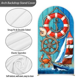 7.2FT Navy Blue Birthday Arch Cover Spandex Fitted Stretchy Nautical Party Decoration Arch Cover 2-Sided Round Top Backdrop for Birthday Sailor Navigation Supplies Decoration Set