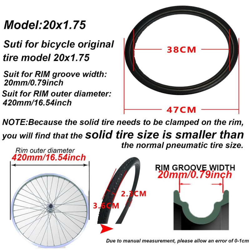 20x1.75 Solid Bike Tire for Boys and Girls Bikes, 20inch
