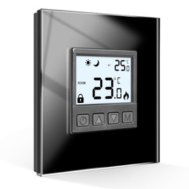 CNBINGO Digital Flush-Mounted Thermostat with Crystal Glass Frame for Drive Control Electric or Water Guided Heaters, Black