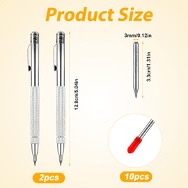 2 Pcs Tungsten Carbide Scriber with Magnet, Steel Etching Engraving Pen Glass Scriber Tool Marking Scriber with 10 Pcs Tungsten Carbide Replacement Tips for Stainless Steel Ceramics Metal Sheet