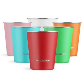 HAUSHOF 6 Color 14 oz Pint Cup Stainless Steel Cup Stackable Metal Drink Cup 6PC