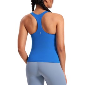 CRZ YOGA Butterluxe Workout Tank Tops for Women Built in Shelf Bras Padded - Racerback Athletic Spandex Yoga Camisole Sparkle Blue Medium