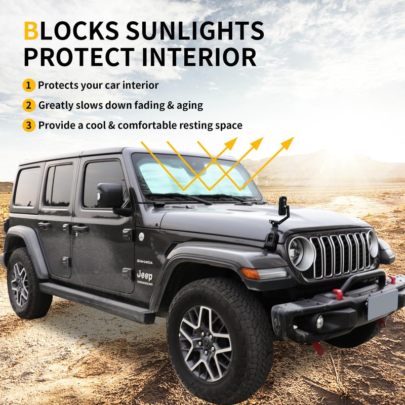 Windshield Sun Shade Compatible with 2024 Jeep Wrangler JL 2/4