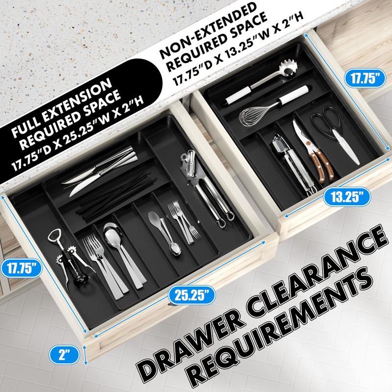 Simple Houseware Expandable Kitchen Drawer Flatware Organizer, Black – Adjustable