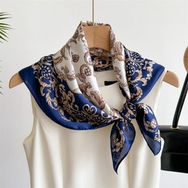 MEDUOLA Women's Scarf Made of Faux Silk Flowers and Various Patterns Print Scarf Elegant Accessory 70 cm x 70 cm Square Scarf, Lily of the Valley Blue, Unit size